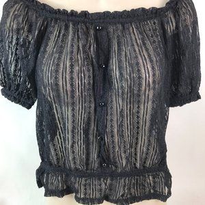 Black See Through Peasant Blouse